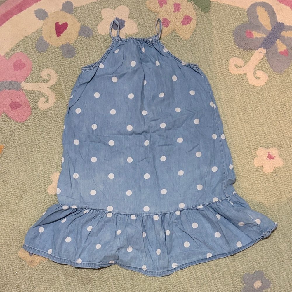 Old Navy Girls Blue Polka Dot Chambray Dress